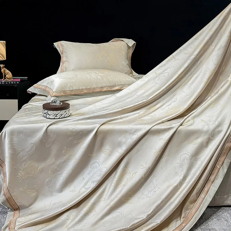 Royal Retreat Floral Jacquard Patchwork 800 TC Duvet Set - Cream