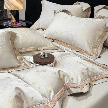 Royal Retreat Floral Jacquard Patchwork 800 TC Duvet Set - Cream