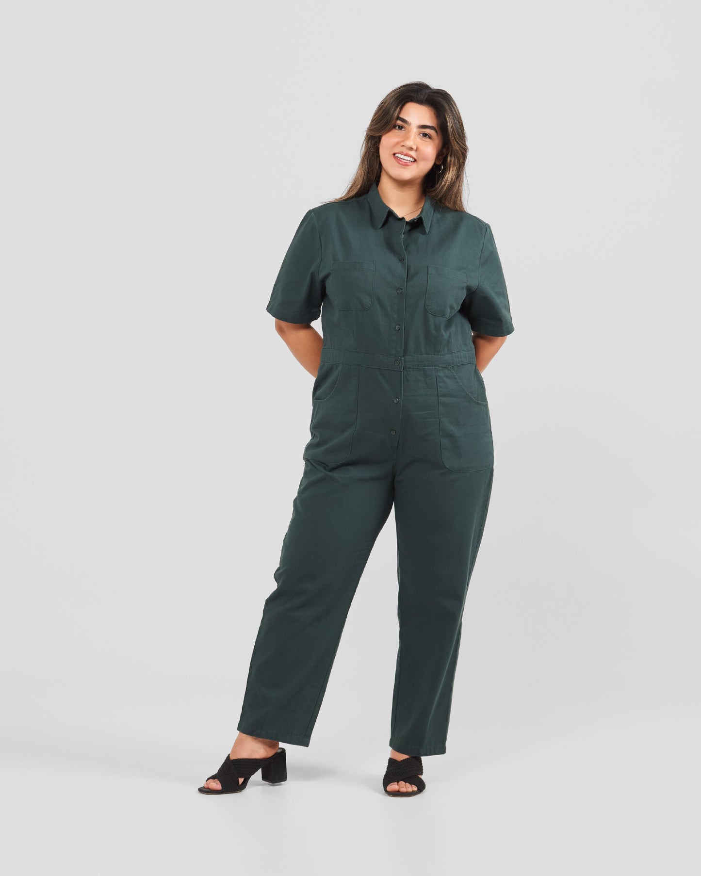 Women's Khaki Green Twill Jumpsuit