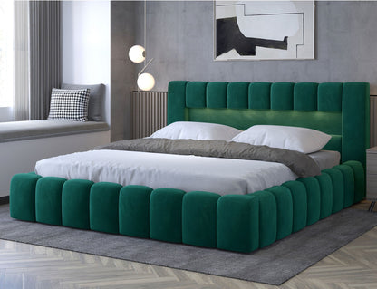 Lamica Upholstered LED Storage Platform Bed - Emerald Green