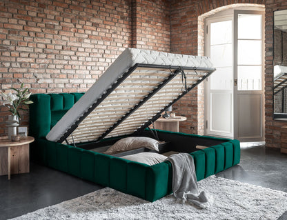 Lamica Upholstered LED Storage Platform Bed - Emerald Green