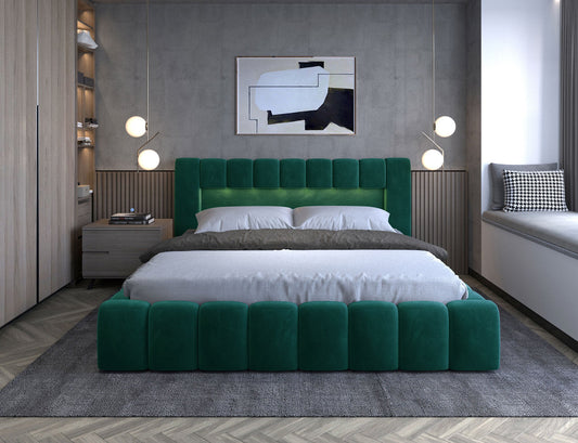 Lamica Upholstered LED Storage Platform Bed - Emerald Green