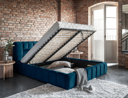 Lamica Upholstered LED Storage Platform Bed - Teal Blue