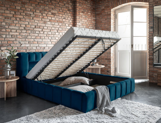 Lamica Upholstered LED Storage Platform Bed - Teal Blue