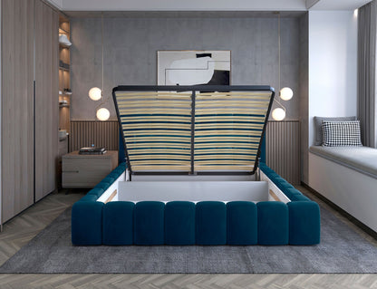 Lamica Upholstered LED Storage Platform Bed - Teal Blue