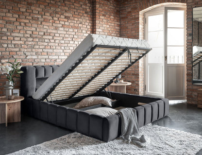 Lamica Upholstered LED Storage Platform Bed - Dark Grey