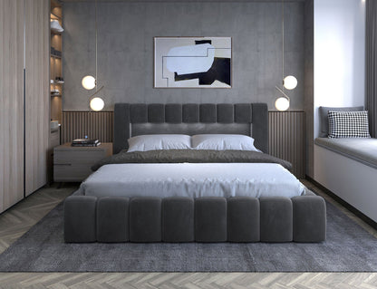 Lamica Upholstered LED Storage Platform Bed - Dark Grey