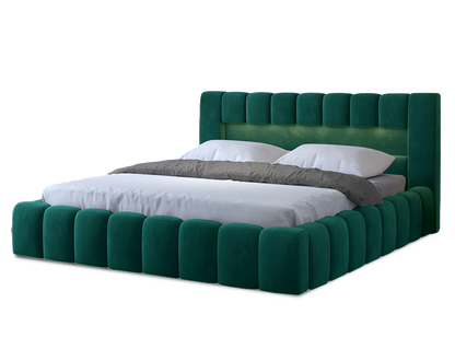 Lamica Upholstered LED Storage Platform Bed - Emerald Green