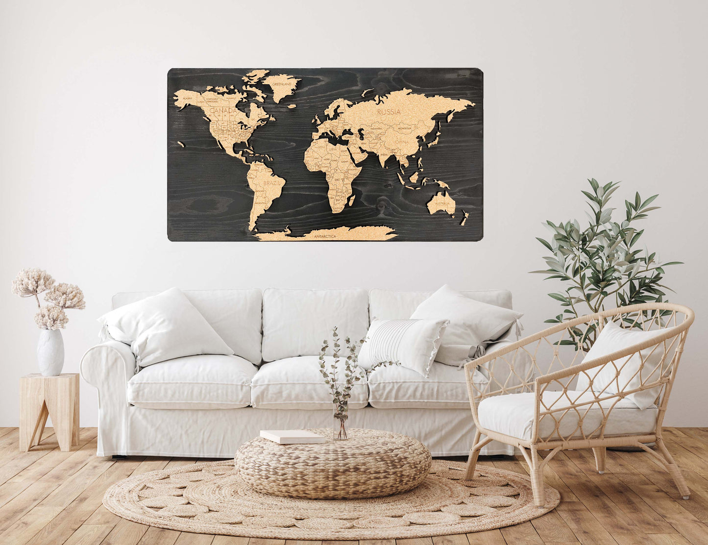Cork & Wood 3D World Pin Map | 44 x 24 | Labelled