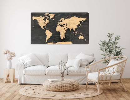 Cork & Wood 3D World Pin Map | 44 x 24 | Labelled