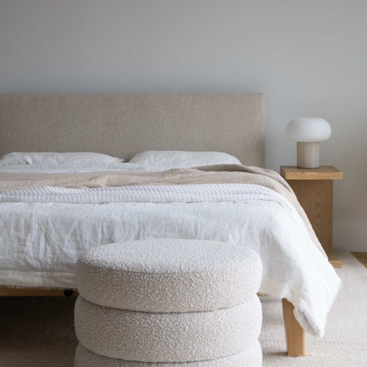 Luna Tool Free Upholstered Double Bed - Beige