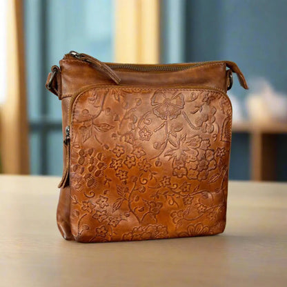 MET Flower Embossed Leather Crossbody Bag