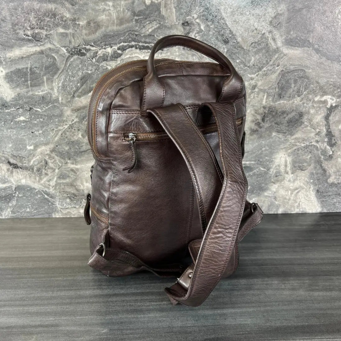 MET Multi-Pocket Leather Backpack with Dual Carry Handles
