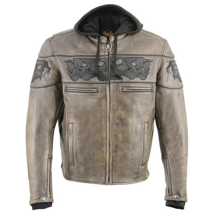 Milwaukee Leather Men's Distressed Brown Crossover Scooter Jacket with Reflective Skulls
