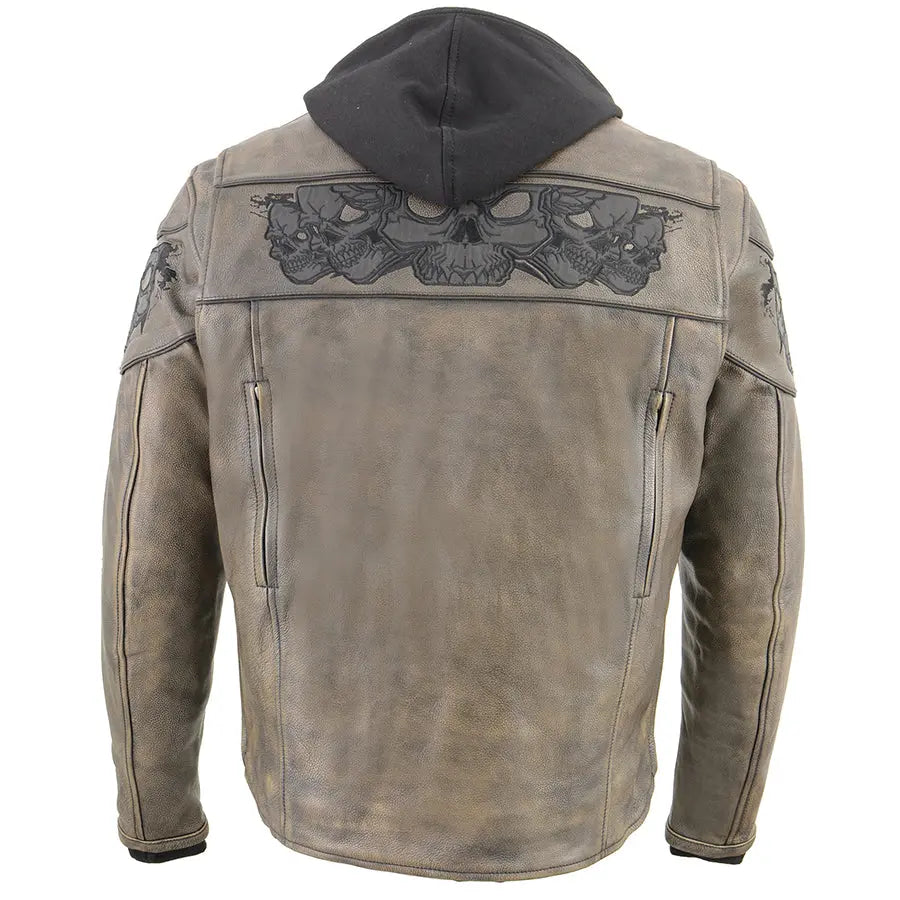 Milwaukee Leather Men's Distressed Brown Crossover Scooter Jacket with Reflective Skulls