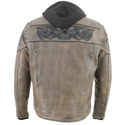 Milwaukee Leather Men's Distressed Brown Crossover Scooter Jacket with Reflective Skulls