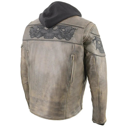 Milwaukee Leather Men's Distressed Brown Crossover Scooter Jacket with Reflective Skulls