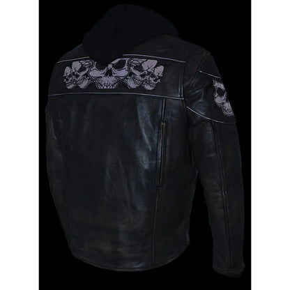 Milwaukee Leather Men's Distressed Brown Crossover Scooter Jacket with Reflective Skulls