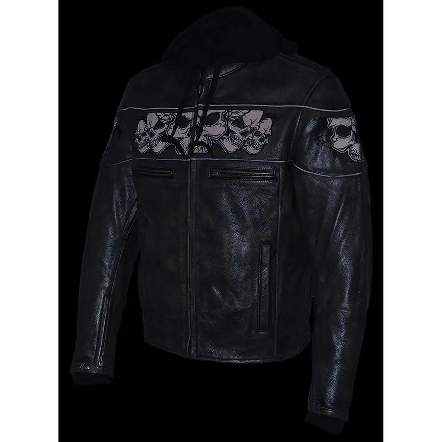Milwaukee Leather Men's Distressed Brown Crossover Scooter Jacket with Reflective Skulls