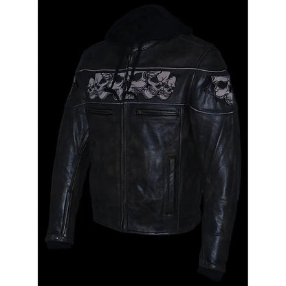Milwaukee Leather Men's Distressed Brown Crossover Scooter Jacket with Reflective Skulls