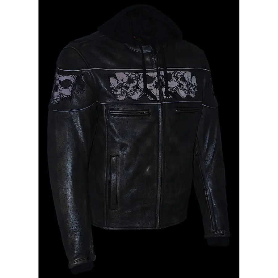 Milwaukee Leather Men's Distressed Brown Crossover Scooter Jacket with Reflective Skulls