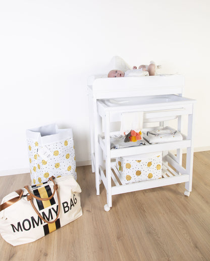 MOMMY BAG OFF-WHITE CANVAS WITH BLACK AND GOLD STRIPES