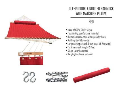 Olefin Double Quilted Hammock with Matching Pillow with 3-Beam Stand