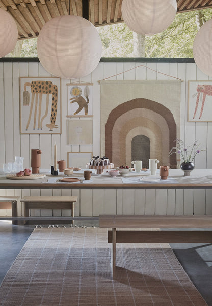 Reversible Grid Rug - Caramel / Offwhite