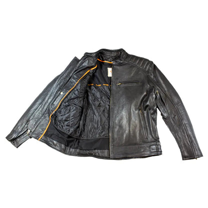 Open Road Men's Ribbed Padding Leather Motorcycle Jacket