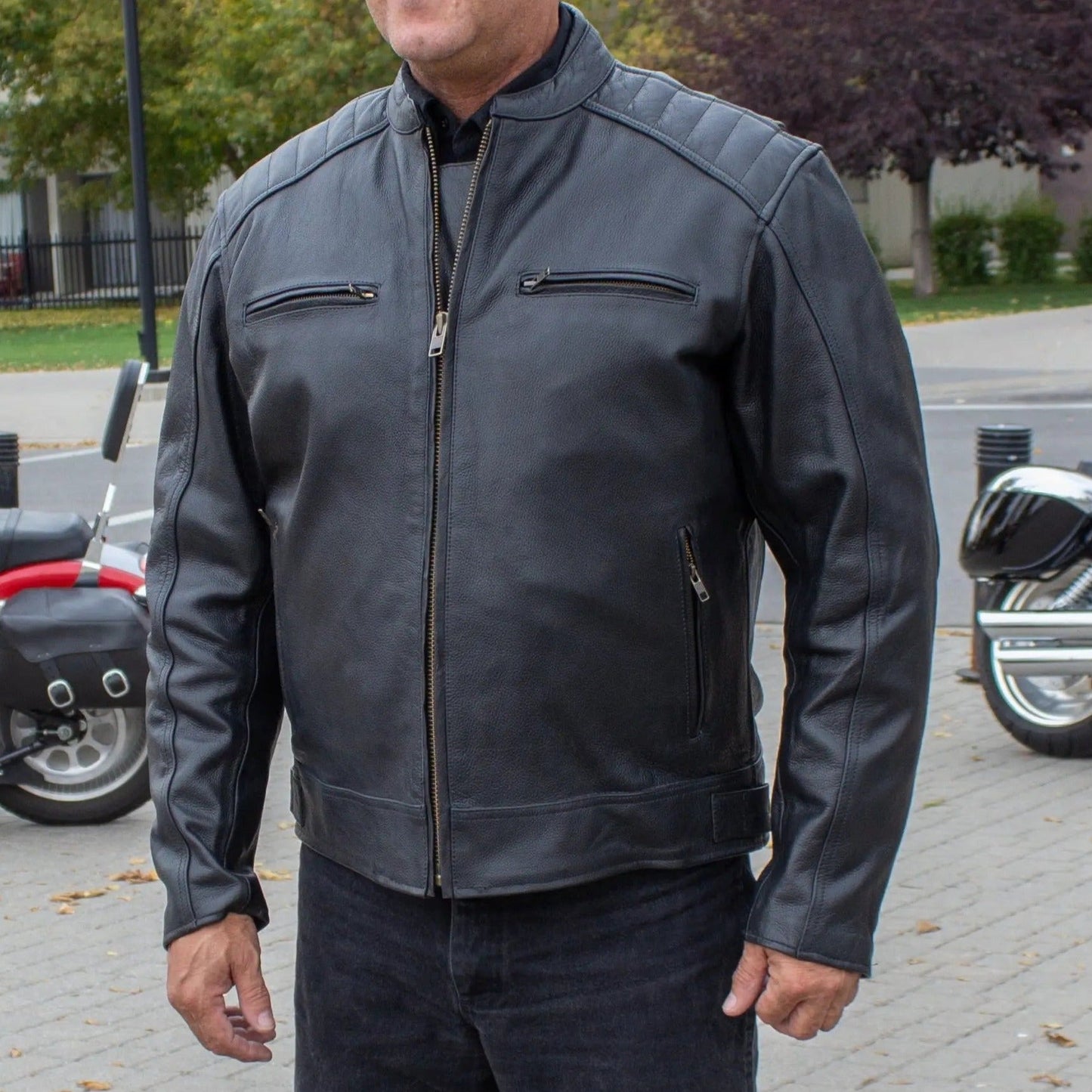Open Road Men's Ribbed Padding Leather Motorcycle Jacket