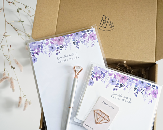 Violet Floral Stationery Gift Set