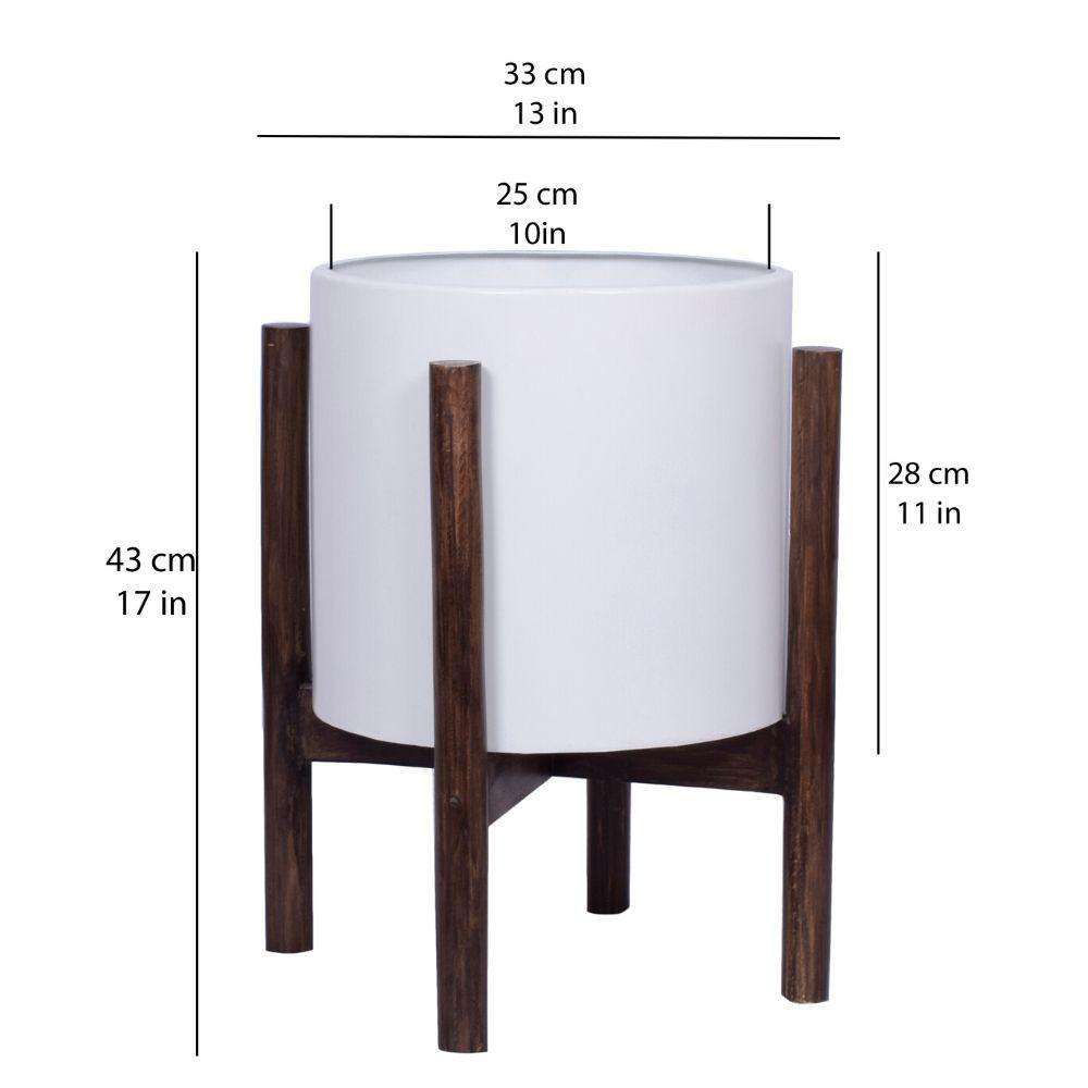 Rica - Mid-Century Modern Plant Stand With White Planter (Multiple Sizes)