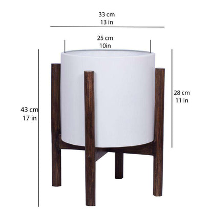 Rica - Mid-Century Modern Plant Stand With White Planter (Multiple Sizes)