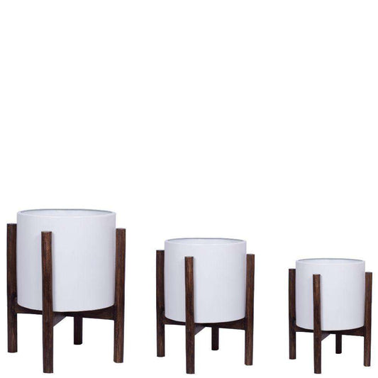 Rica - Mid-Century Modern Plant Stand With White Planter (Multiple Sizes)