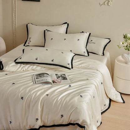 Royal Retreat Rose Embroidery 600 TC Duvet Set - Cream