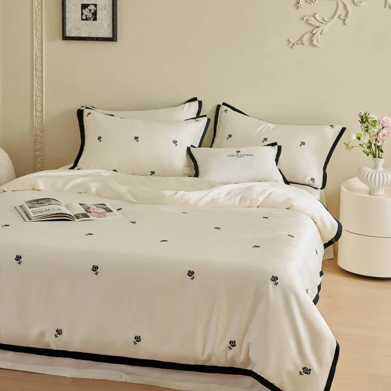 Royal Retreat Rose Embroidery 600 TC Duvet Set - Cream