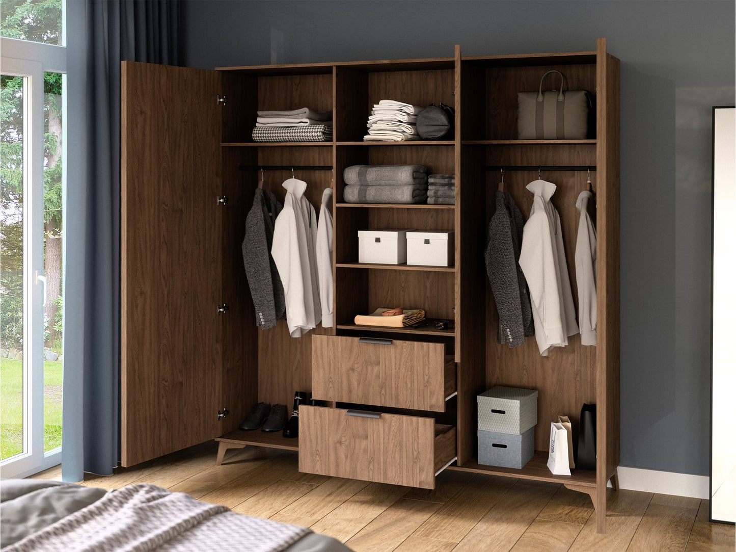 Entsian Oak Wood Paneled Free Standing Wardrobe - Artisan Oak