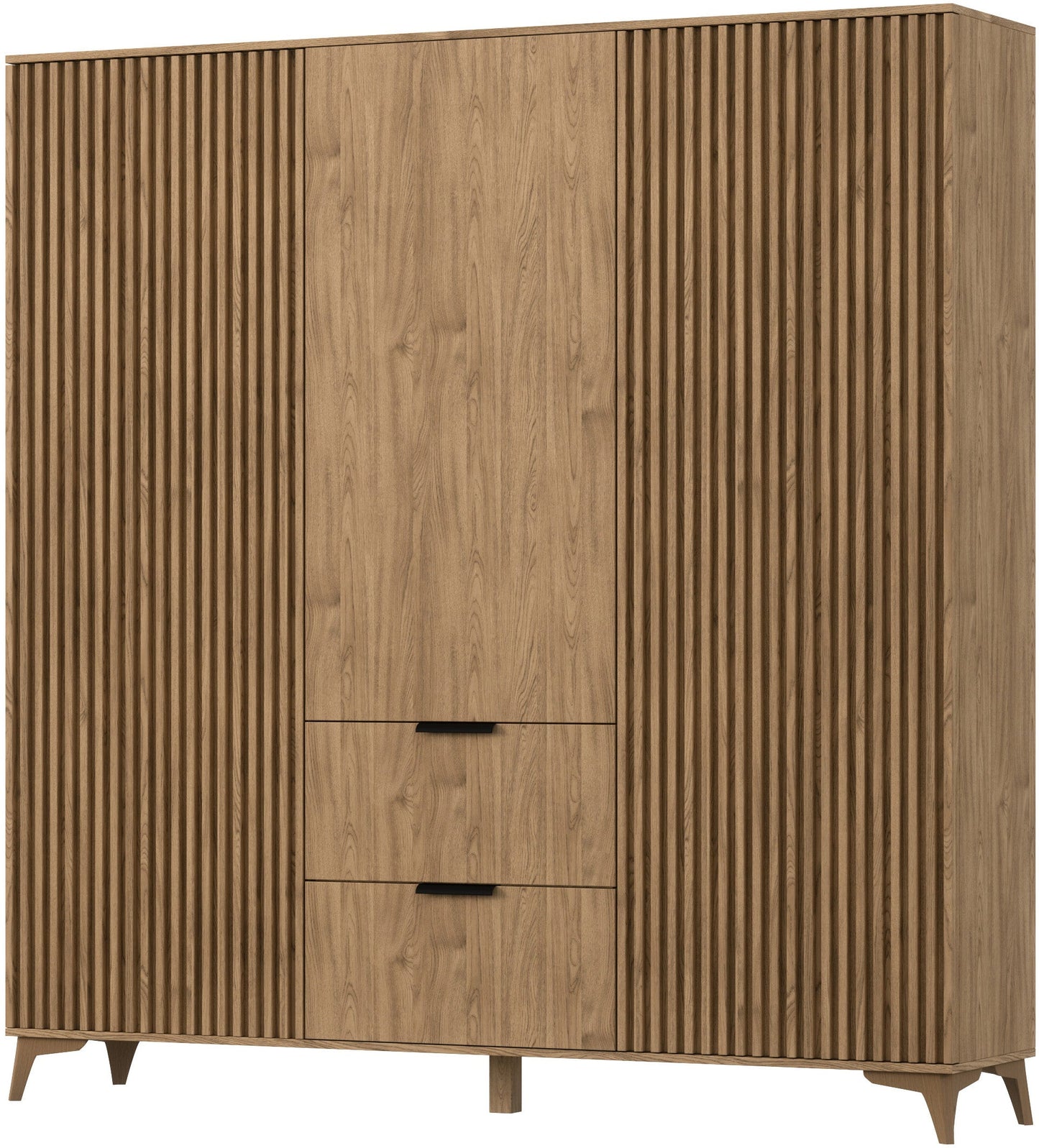 Entsian Oak Wood Paneled Free Standing Wardrobe - Artisan Oak