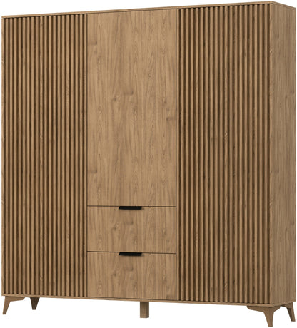 Entsian Oak Wood Paneled Free Standing Wardrobe - Artisan Oak