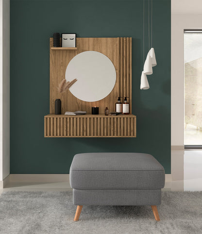 Entsian Oak Wood Paneled Floating Vanity w/Mirror - Artisan Oak