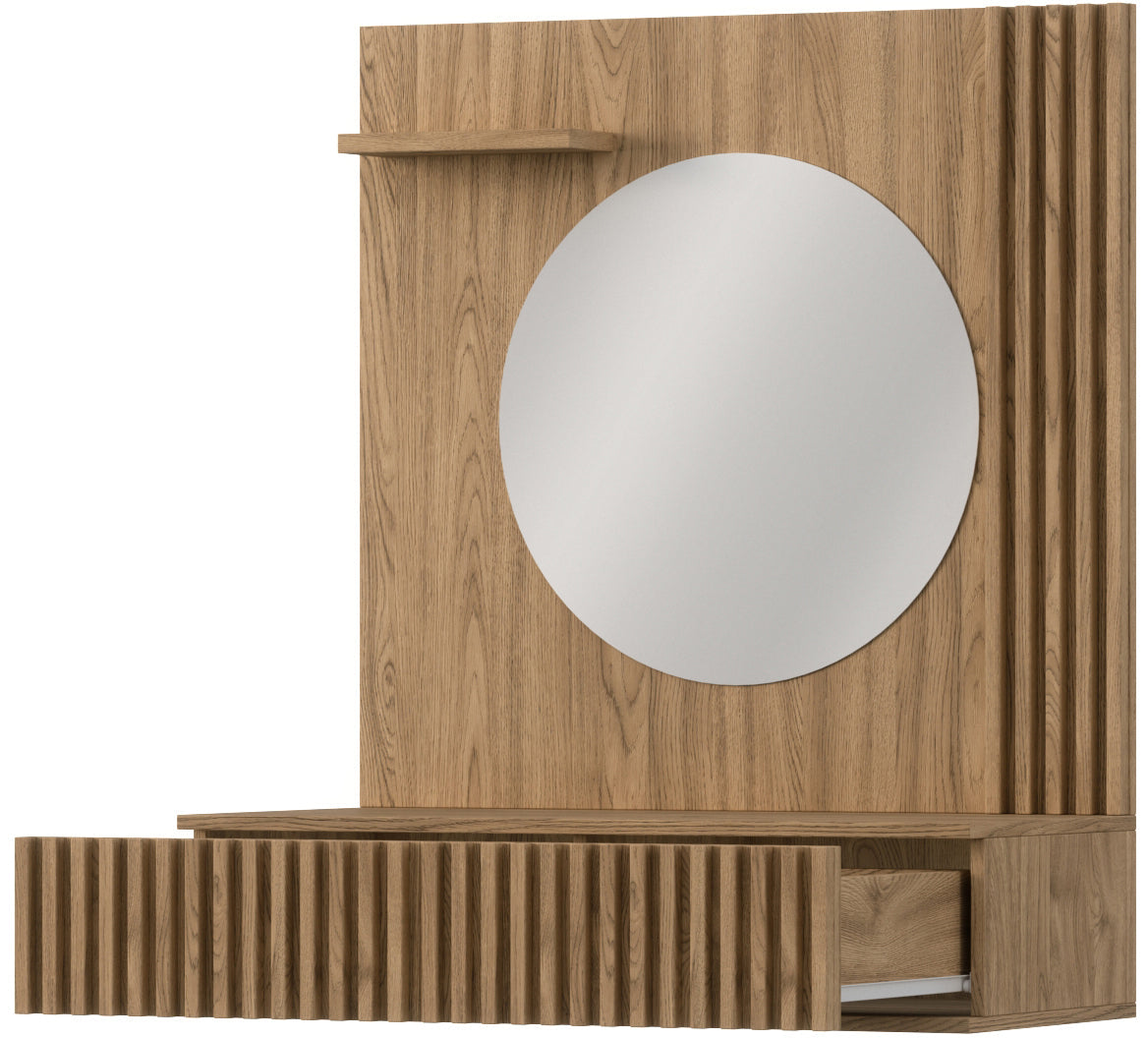 Entsian Oak Wood Paneled Floating Vanity w/Mirror - Artisan Oak