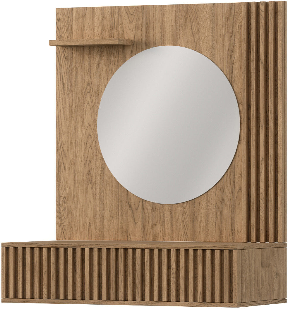 Entsian Oak Wood Paneled Floating Vanity w/Mirror - Artisan Oak