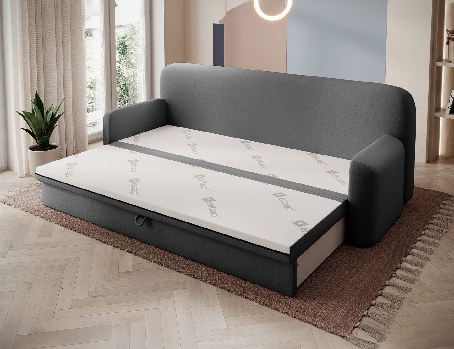 Elioss 3 Seater Storage Sleeper Sofa - Dark Grey