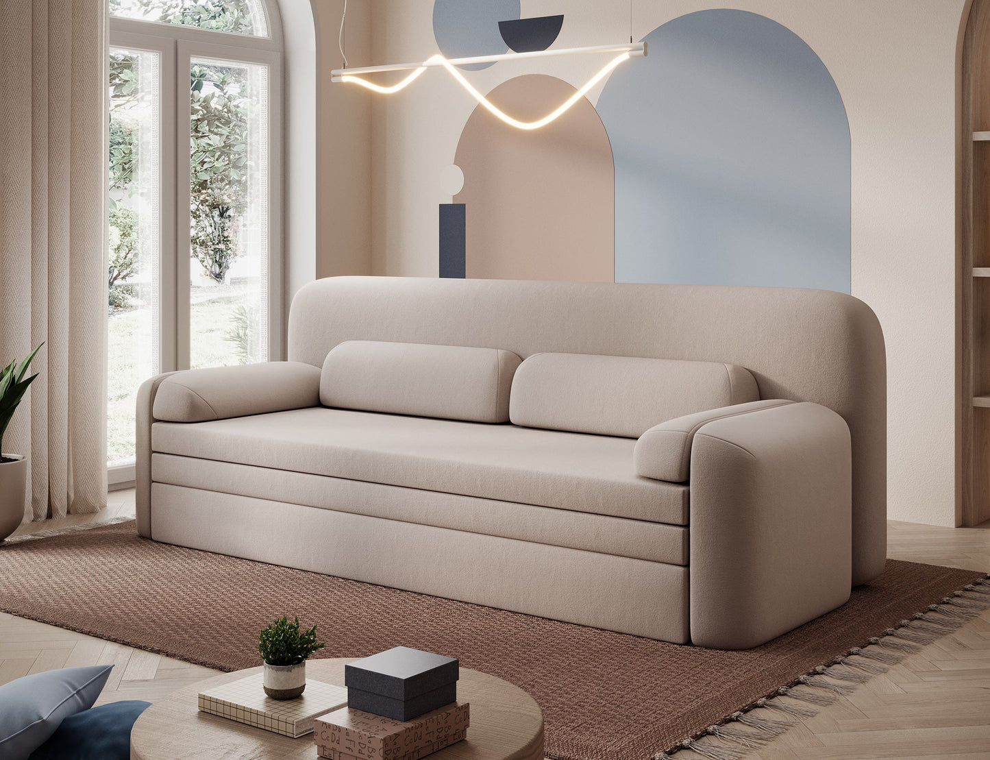 Elioss 3 Seater Storage Sleeper Sofa - Beige