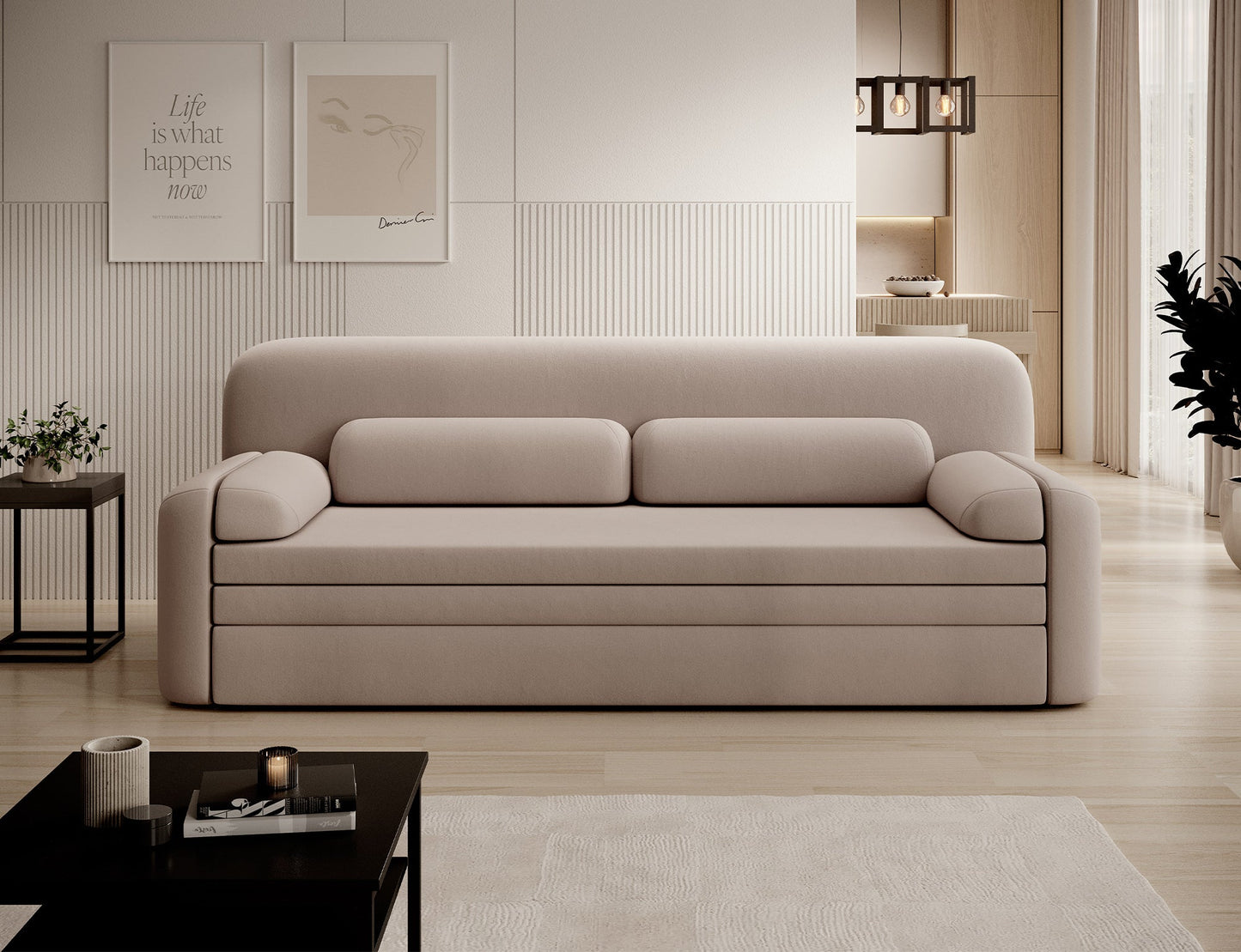 Elioss 3 Seater Storage Sleeper Sofa - Beige