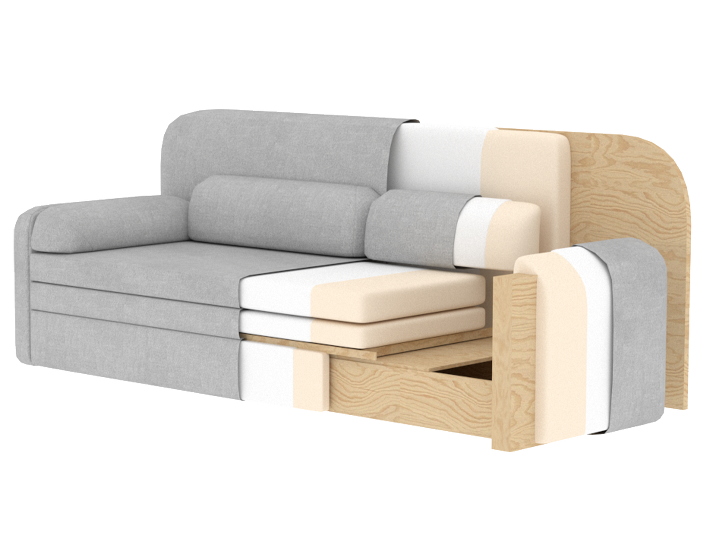Elioss 3 Seater Storage Sleeper Sofa - Beige