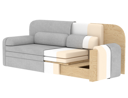 Elioss 3 Seater Storage Sleeper Sofa - Beige