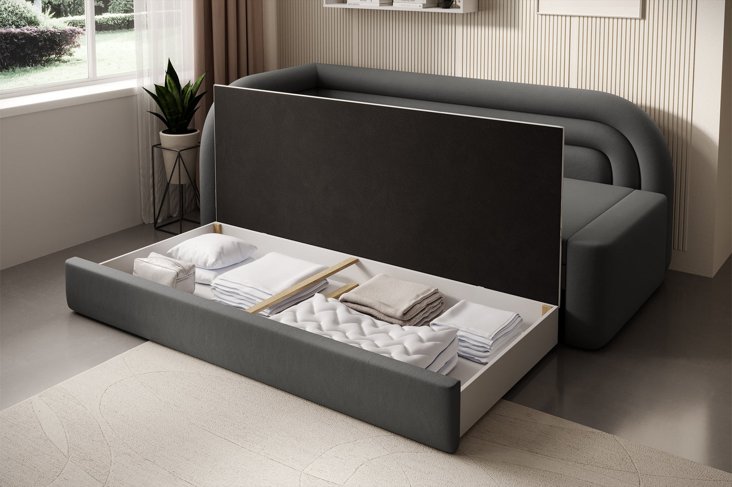 Fabillo Storage Sleeper Sofa - Dark Grey