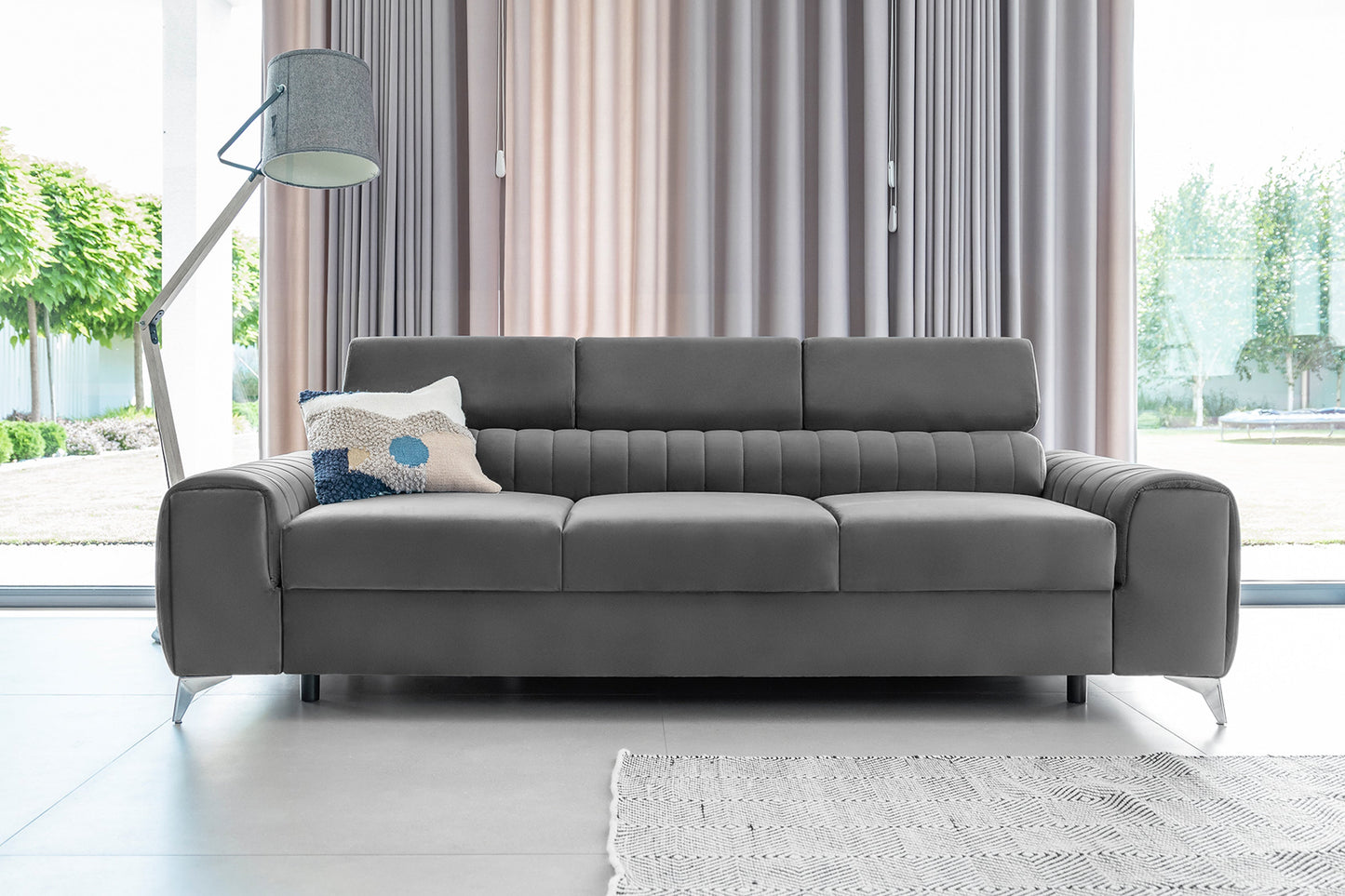Laurence 3 Seater Velvet Sleeper Sofa - Light Grey