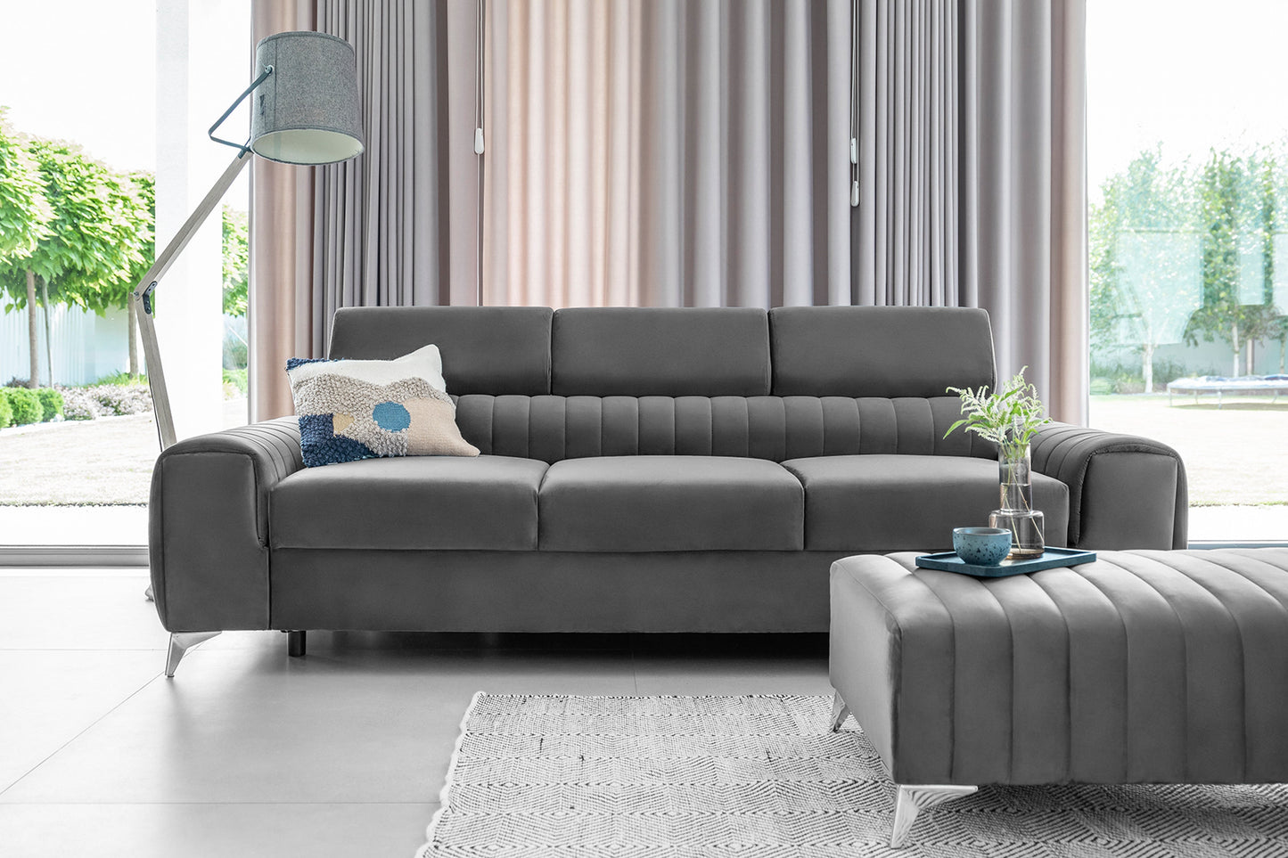 Laurence 3 Seater Velvet Sleeper Sofa - Light Grey